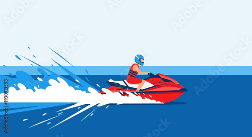 Thrill Seeker Riding A Fast Red Jet Ski Creates Dynamic Water Splashes And Waves