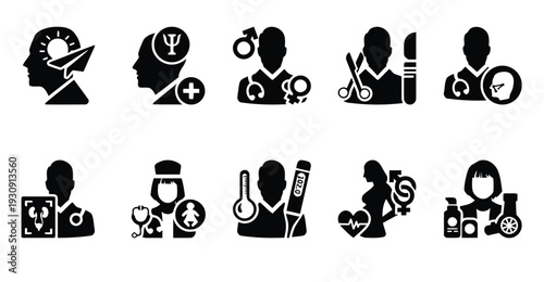 Healthcare and medical icons related to psychology and pregnancy care