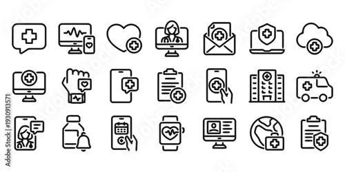 Healthcare and medical service icons for online health and telemedicine