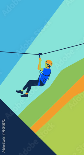 Thrilling Aerial Adventure: A Dynamic Depiction of Ziplining Amidst Scenic Landscapes