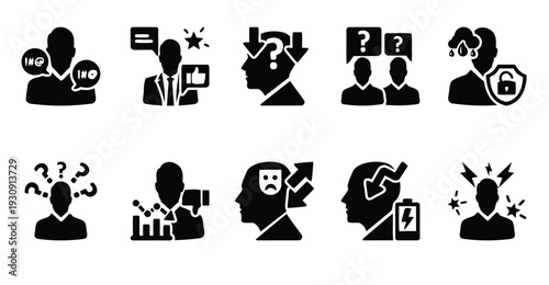 Human behavior and psychology icons for emotions and mental state