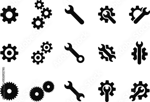 Industrial gear and wrench icons representing maintenance repair and engineering service tools