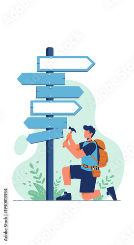 Traveler Crafting Directional Signpost for Adventure Choices