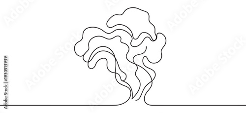 Continuous line drawing of abstract smoke rising upward from a solid horizontal base in a clean minimalist art style.