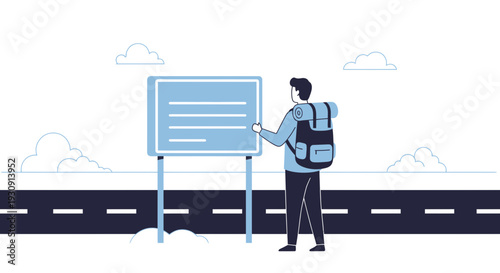 Traveler At Signpost On Open Road Destination Planning