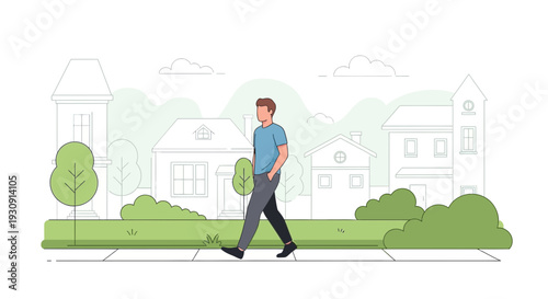 Urban Landscape Walk Scene Minimalist Illustration