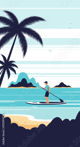 Tropical Paddleboard Adventure Serene Ocean Horizon Serenity