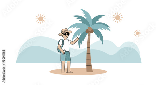 Tropical Vacation Vibe With A Person And Palm Tree Illustration