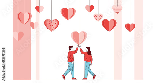 Two People Share A Moment Under Hanging Hearts