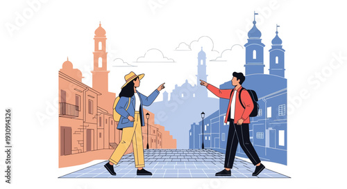 Two Travelers Exploring European City Streets