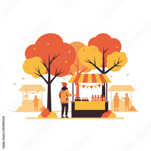 Vibrant Autumn Outdoor Market Scene With Seasonal Produce And Shoppers