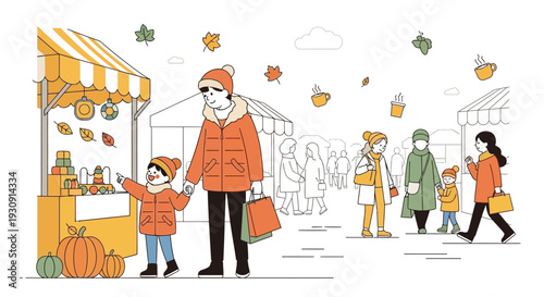 Vibrant Autumn Market Scene With Families Enjoying The Season