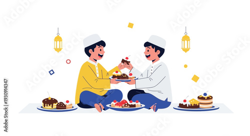 Two Young Boys Sharing Sweet Delights On Festive Occasion