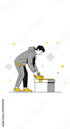 Unpacking Fresh Sneakers A Modern Illustration Capturing Shoe Delivery Excitement