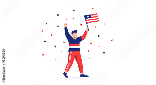 Victorious Person Waving Liberia Flag Amidst Confetti Celebration