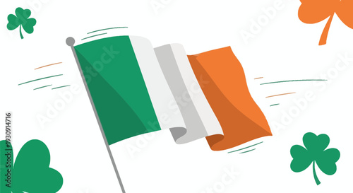 Vibrant Irish Flag Animation Featuring Shamrock Elements Against A White Background