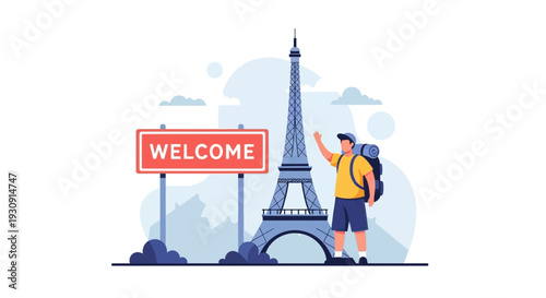 Welcome To Paris A Traveler Arrives At The Iconic Eiffel Tower Landmark