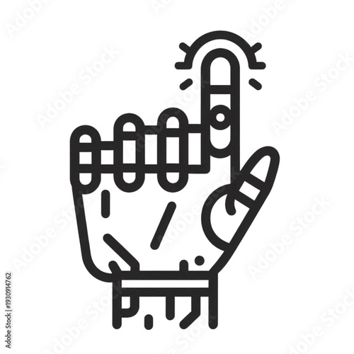 illustration of a silhouette of a robot hand touch on white background