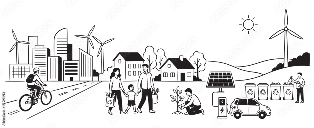 Obraz premium Sustainable living practices for a greener future and healthy planet are essential for a thriving community and ecological balance.