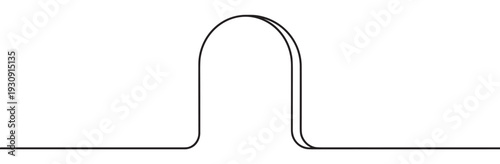 Minimalist black line arch graphic element creates a simple abstract design with smooth curves and a modern aesthetic.