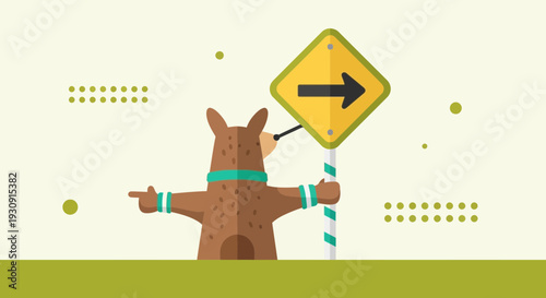 Whimsical Dog Character Points Right Direction Signaling Guidance