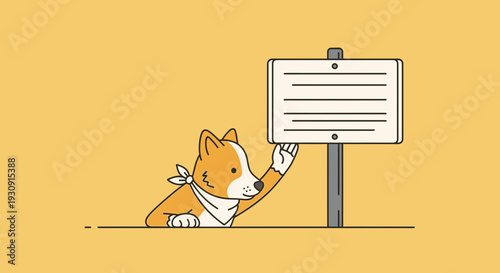 Whimsical Dog Character Presents Empty Signboard for Messaging