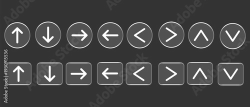 Glass morphism navigation arrow buttons icon set for ui design. Cursor arrow up down left right. Next and previous arrow symbol vector 