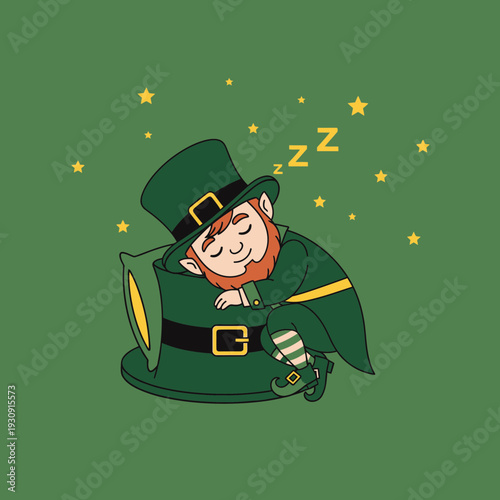 Whimsical Leprechaun Snoozing Peacefully on His Iconic Green Hat