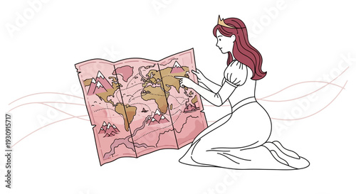 Whimsical Princess Planning World Adventure On Map