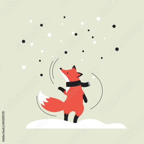 Whimsical Fox Playing In Winter Snowfall Cute Cartoon Animal