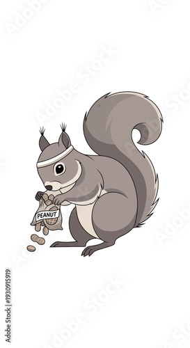 Whimsical Squirrel Enjoying a Bag of Peanuts Energetic Creature Illustration