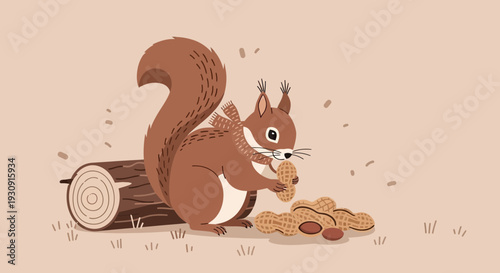 Whimsical Squirrel Enjoying Peanuts Near Log