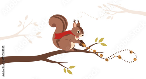 Whimsical Squirrel In Red Cape Delivers Cookies From Tree Branch