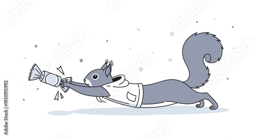 Whimsical Squirrel Leaping For A Sweet Treat In A Winter Wonderland Scene