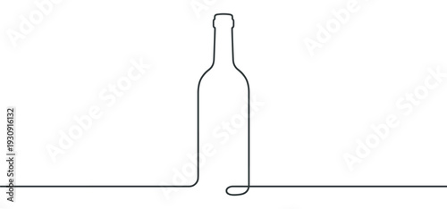 Continuous line drawing of a sleek elegant bottle silhouette, embodying minimalist design, sophisticated beverage concepts, and artistic simplicity.