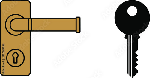 Door handle with keyhole, security access illustration, lock and key design, safety concept icon, entry mechanism symbol