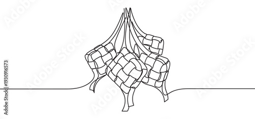 Ketupat traditional Indonesian Malaysian food continuous line drawing captures the essence of Eid al-Fitr celebration and cultural heritage.