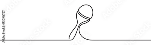 Continuous line drawing microphone illustration representing sound recording and broadcasting in a minimalist artistic style.