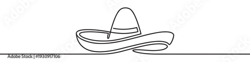 Sombrero hat continuous line drawing illustration captures the essence of Mexican culture and festive spirit with a modern minimalist aesthetic.