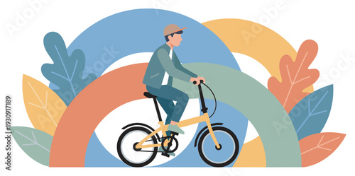 Person riding a bicycle through a vibrant natural landscape, enjoying a healthy and eco-friendly outdoor activity.