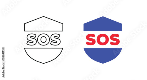 Two sos logos one outlined and one colored a graphic silhouette
