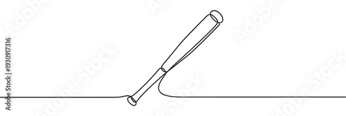 Baseball bat one line drawing minimalist illustration concept art showcasing continuous stroke design for athletic themes and sporting events.