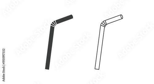 Two angled drinking straws one dark and one light silhouette