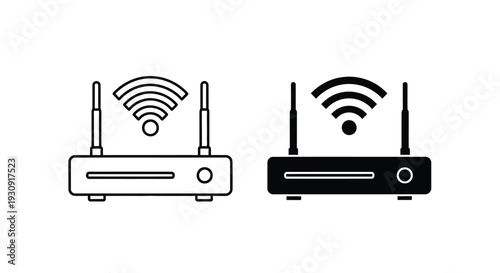 Two wireless router icons depicted in a minimalist black and white silhouette