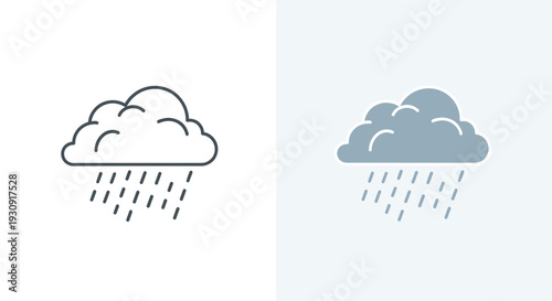 Simple cloud with rain depicted in outline and filled styles silhouette