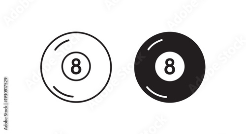 Two eight ball icons one white and one black in simple silhouette