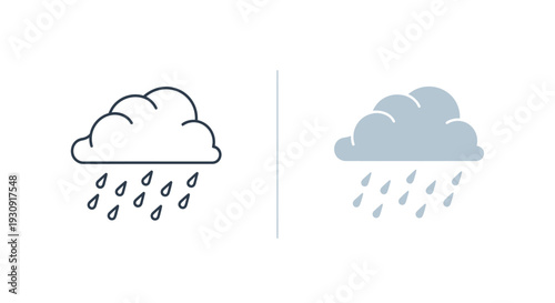Two cloud icons depicting rain one outlined and one filled silhouette