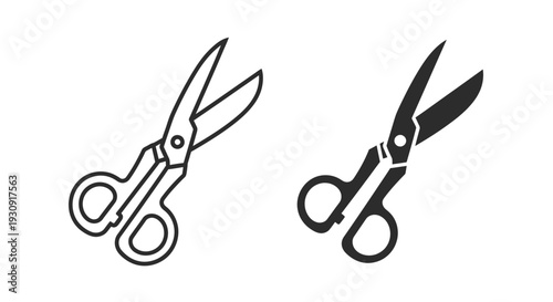 Two pairs of scissors shown in outline and solid black silhouette