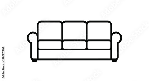 Simple black outline of a three seater sofa modern design silhouette