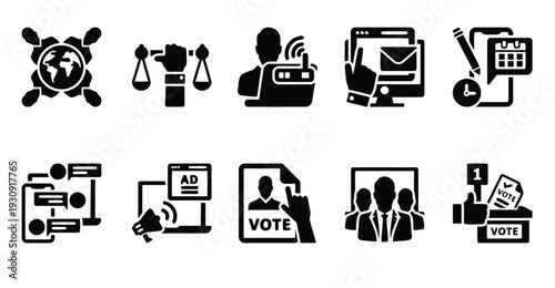 Political and election icons depicting voting, democracy, and government concepts
